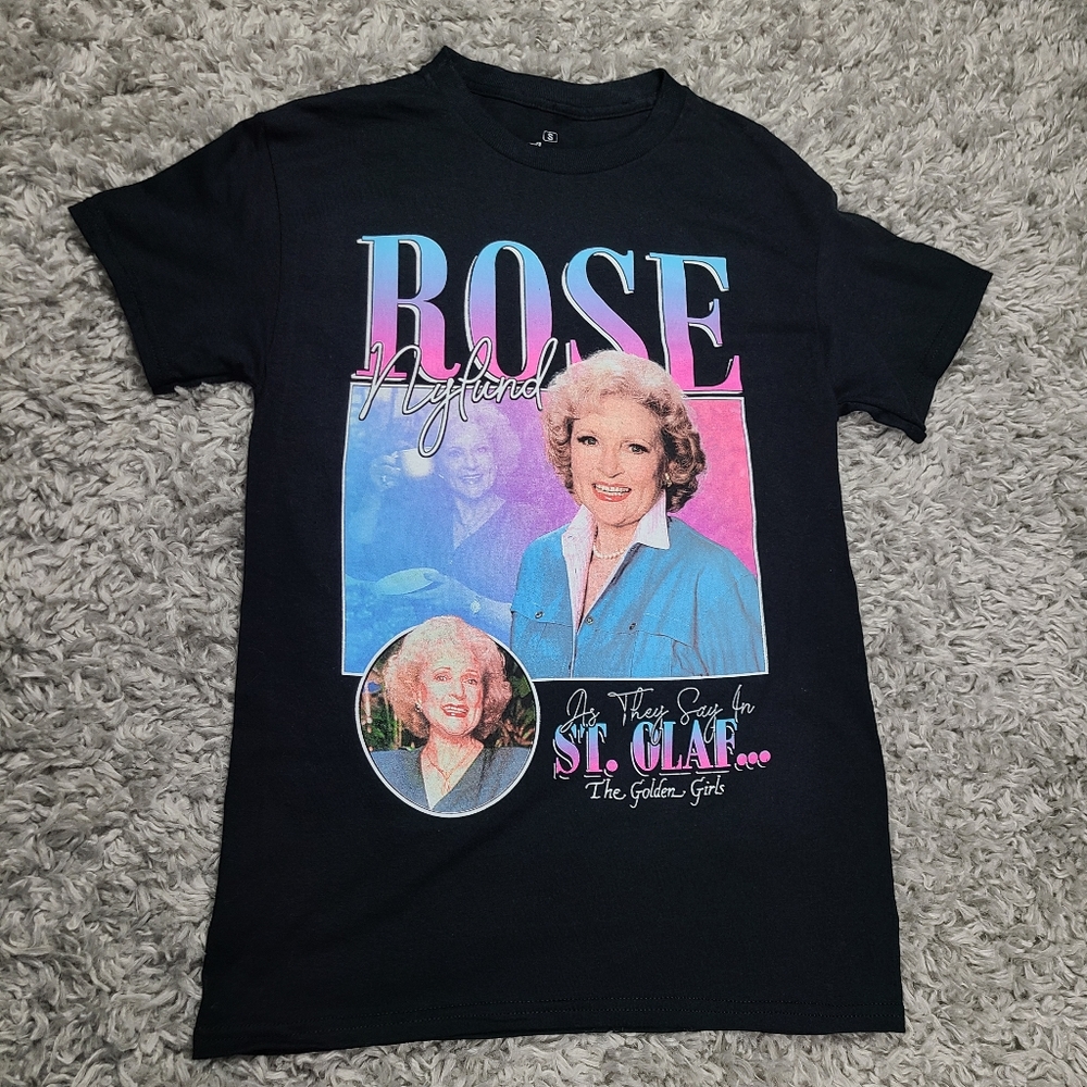 The Golden Girls Adult Black Rose/Betty White Shirt Size Small